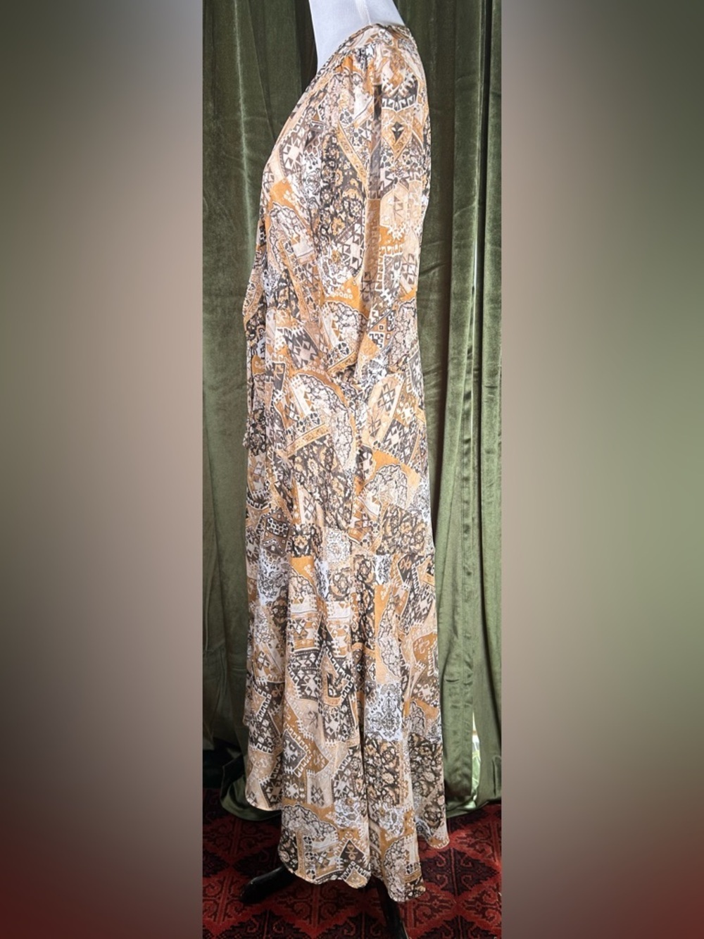 Calvin Klein Chiffon Bohemian Patchwork V-Neck Maxi Dress with Slip - Picture 3 of 6